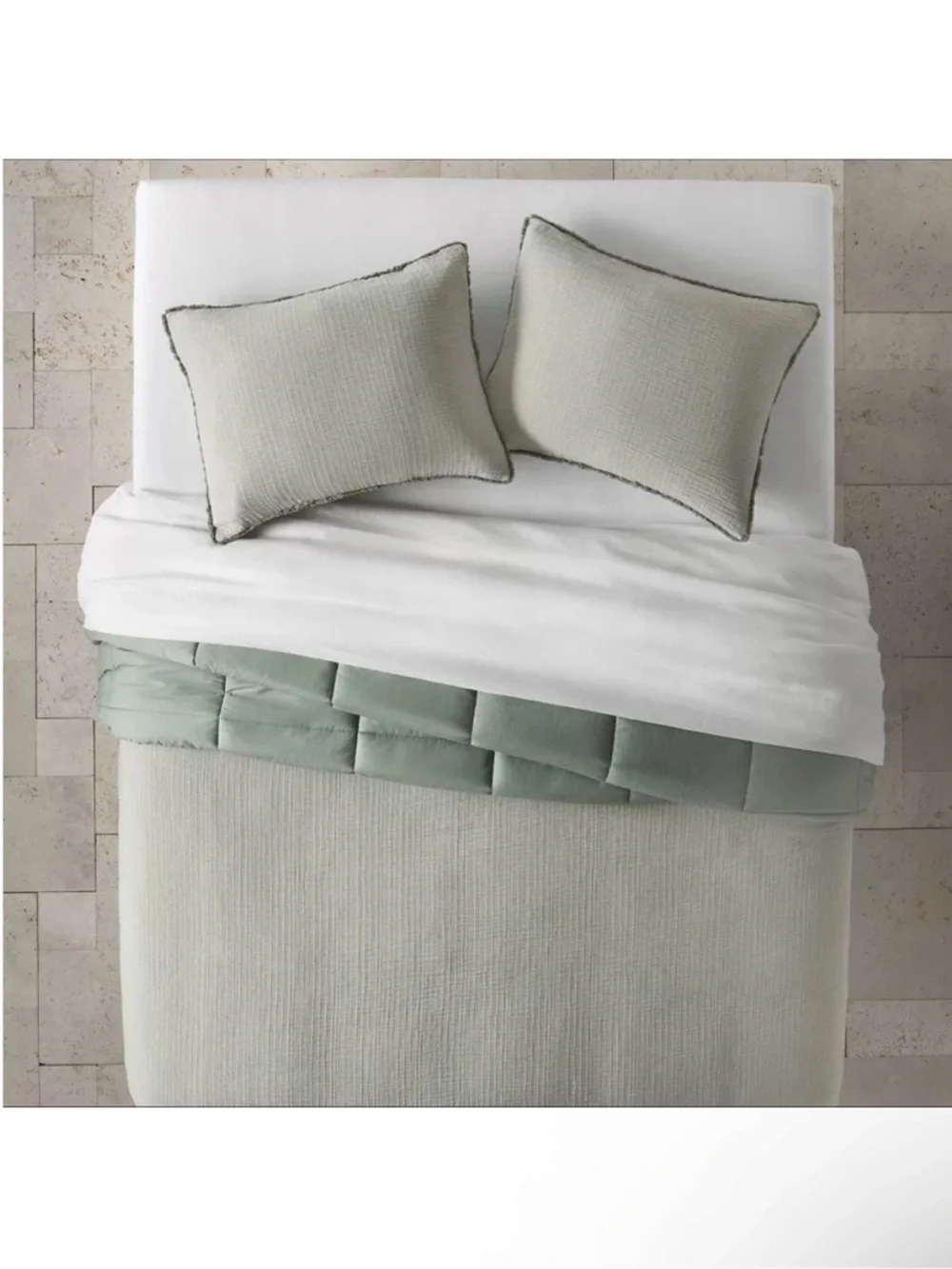 NWT Full/Queen Textured Chambray Cotton Comforter & Sham Set Sage Green Casaluna